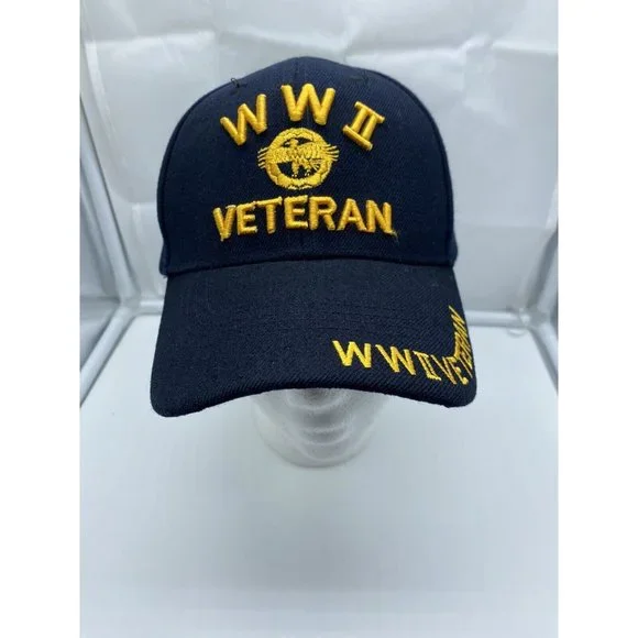 WWII Veteran Navy Blue Adjustable Adult Baseball Cap Hat Military Hook-Loop - Picture 2 of 7